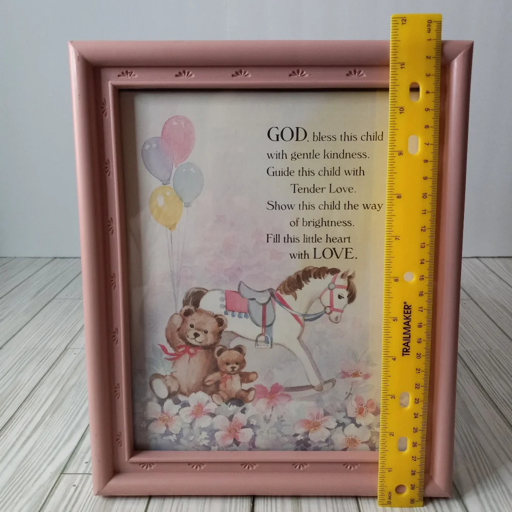 Vintage HomCo Baby Nursery Teddy Bear & Rocking Horse Pastel Picture Frame